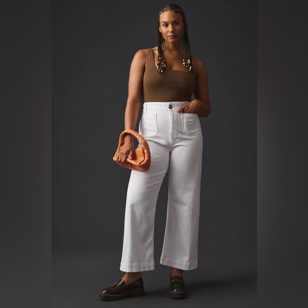 Anthropologie Maeve The Colette Crop Wide-Leg High Rise Jeans in White size 30 - Picture 13 of 14